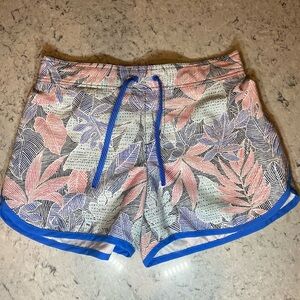 Columbia Women's PFG Tropical Print Shorts with Blue Trim Quick Dry Size Medium